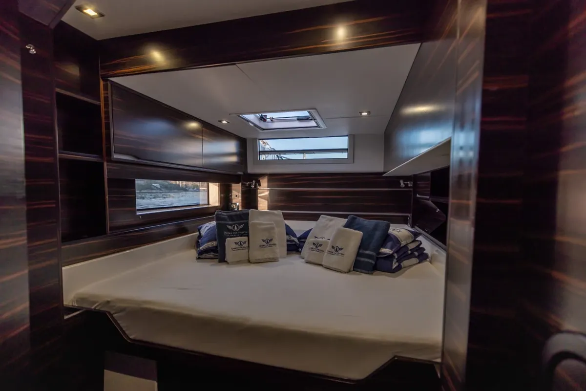Cabin on Abuzz, a Cervetti 44 Power catamaran at Primošten, Croatia