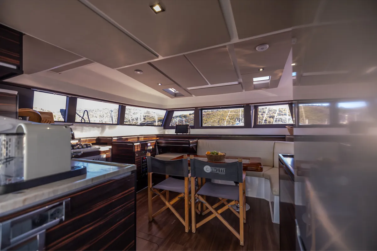 Salon of Abuzz, a Cervetti 44 Power catamaran at Primošten, Croatia