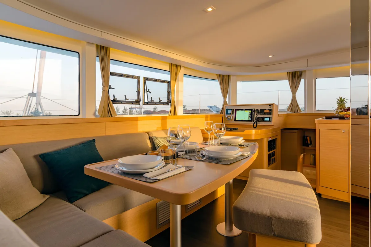 Salon of Pronto Angel, a Lagoon 42 catamaran at Fethiye, Turkey
