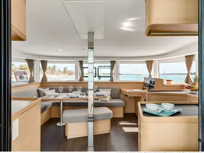 Salon of Pronto Angel, a Lagoon 42 catamaran at Fethiye, Turkey