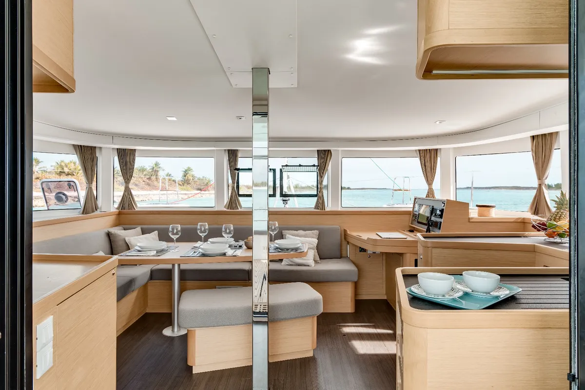 Salon of Pronto Angel, a Lagoon 42 catamaran at Fethiye, Turkey
