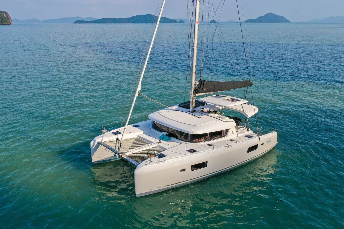 Exterior view of Pronto Angel, a Lagoon 42 catamaran at Fethiye, Turkey