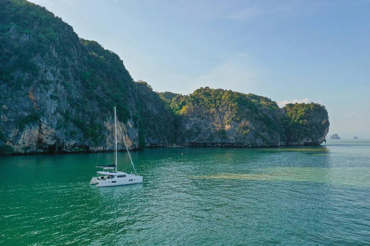 Exterior view of Pronto Angel, a Lagoon 42 catamaran at Fethiye, Turkey