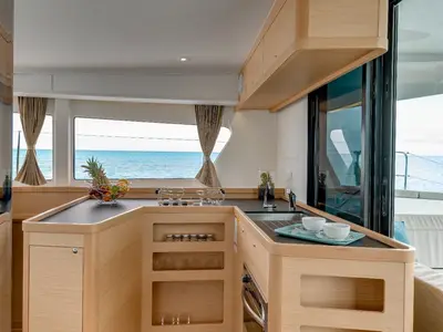 Galley of Pronto Angel, a Lagoon 42 catamaran at Fethiye, Turkey