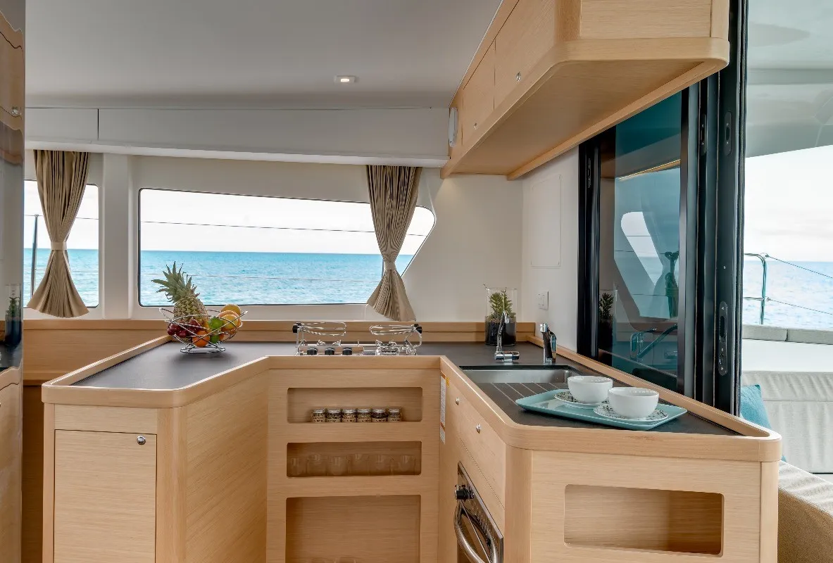 Galley of Pronto Angel, a Lagoon 42 catamaran at Fethiye, Turkey