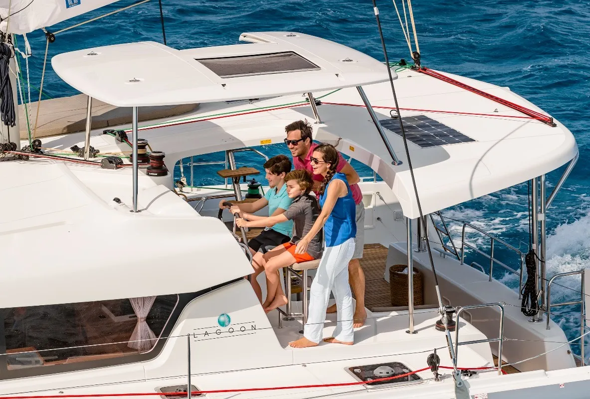 Cockpit of Pronto Angel, a Lagoon 42 catamaran at Fethiye, Turkey