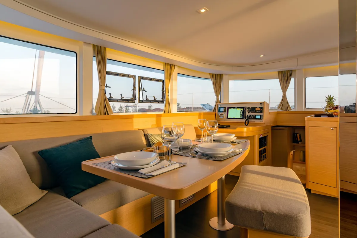 Salon of Pronto Angel, a Lagoon 42 catamaran at Fethiye, Turkey