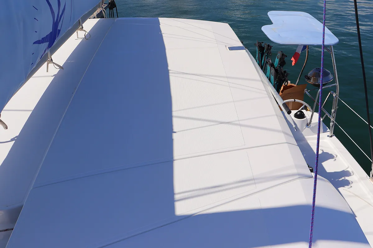 Deck of Tehani_X, a Bali Catsmart catamaran at Road Town, British Virgin Islands