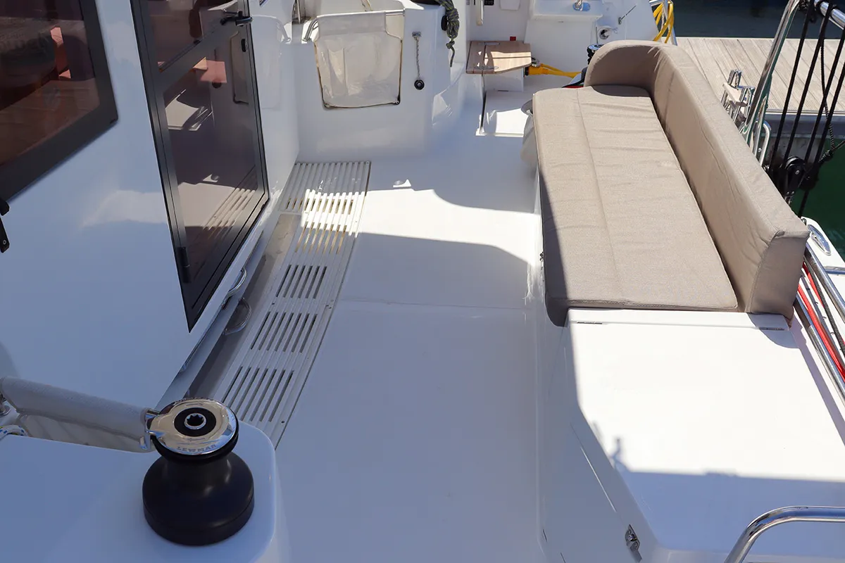 Deck of Tehani_X, a Bali Catsmart catamaran at Road Town, British Virgin Islands