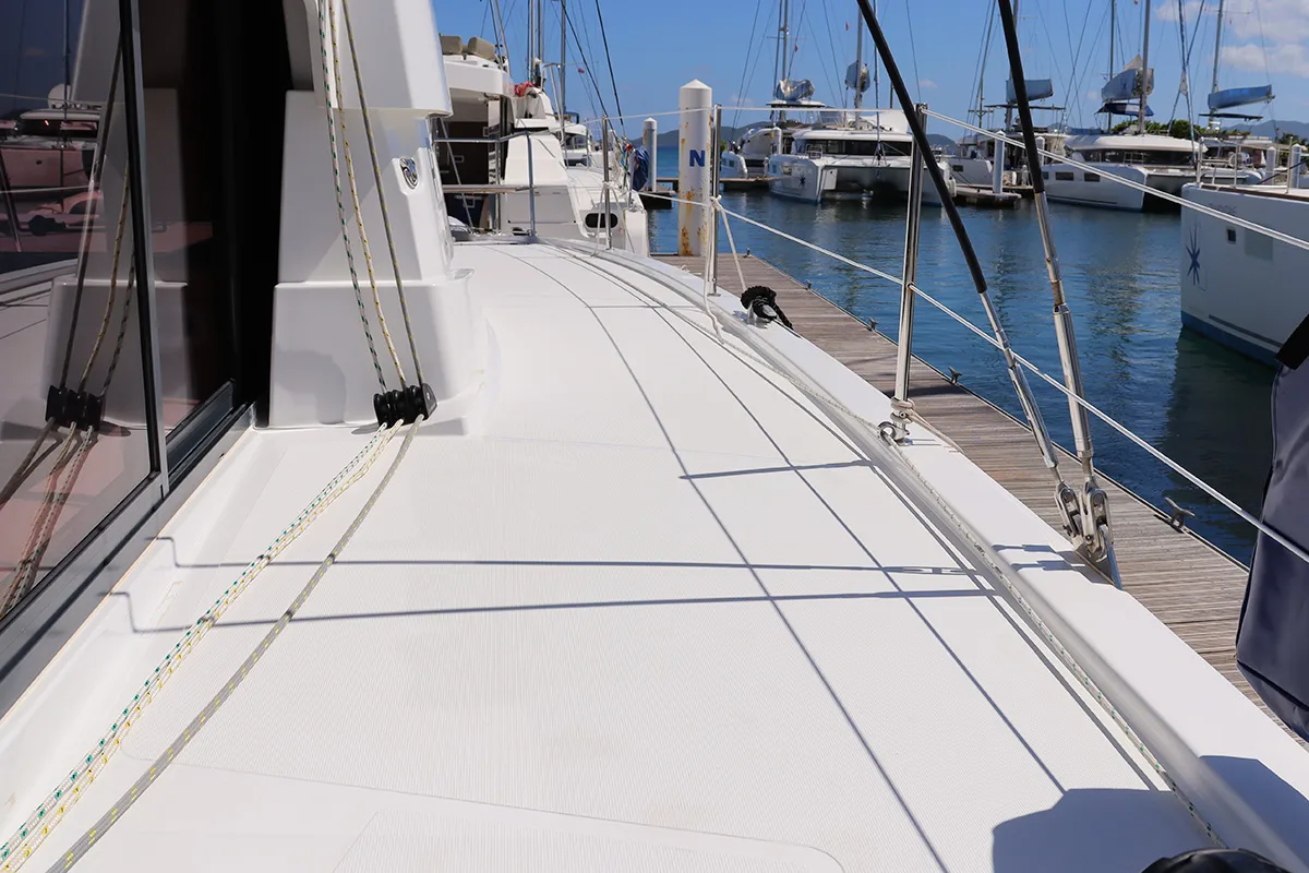 Deck of Tehani_X, a Bali Catsmart catamaran at Road Town, British Virgin Islands