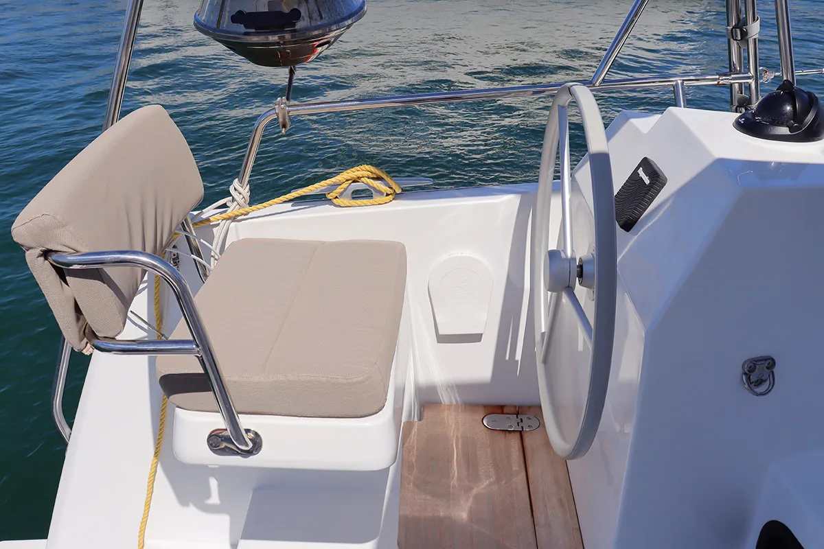Cockpit of Tehani_X, a Bali Catsmart catamaran at Road Town, British Virgin Islands
