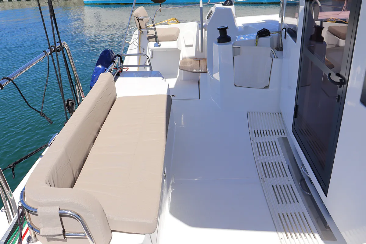 Deck of Tehani_X, a Bali Catsmart catamaran at Road Town, British Virgin Islands