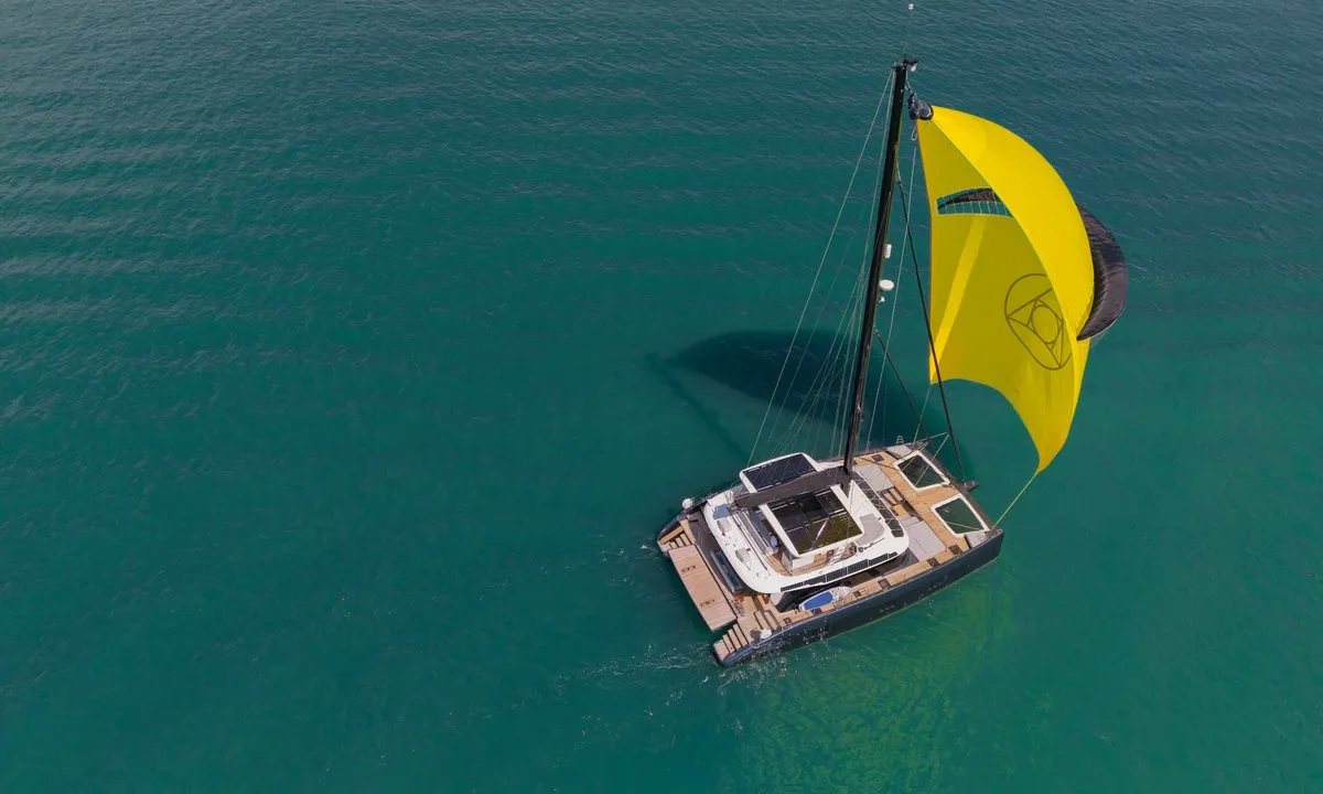 Exterior view of E-Motion, a Sunreef 60 E catamaran at Ko Kaeo, Thailand