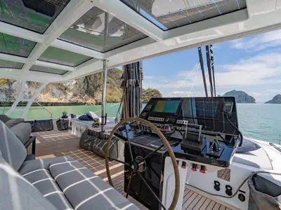 Cockpit of E-Motion, a Sunreef 60 E catamaran at Ko Kaeo, Thailand
