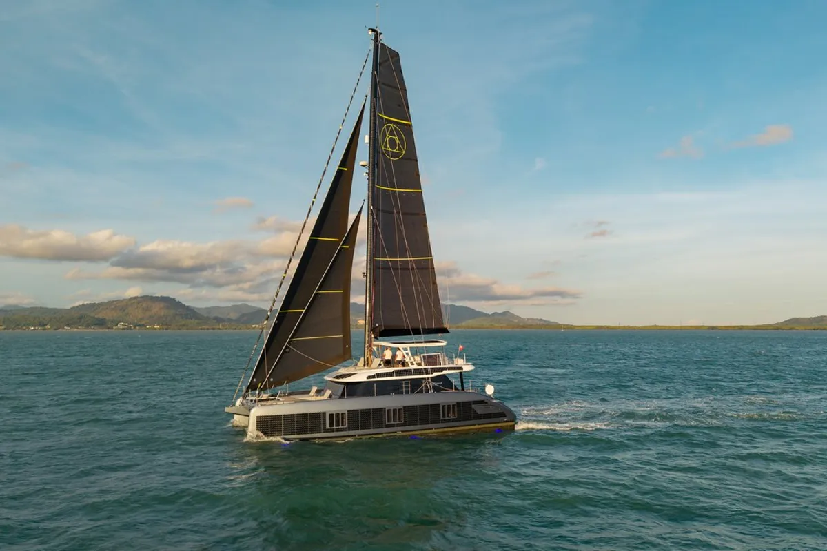 Exterior view of E-Motion, a Sunreef 60 E catamaran at Ko Kaeo, Thailand