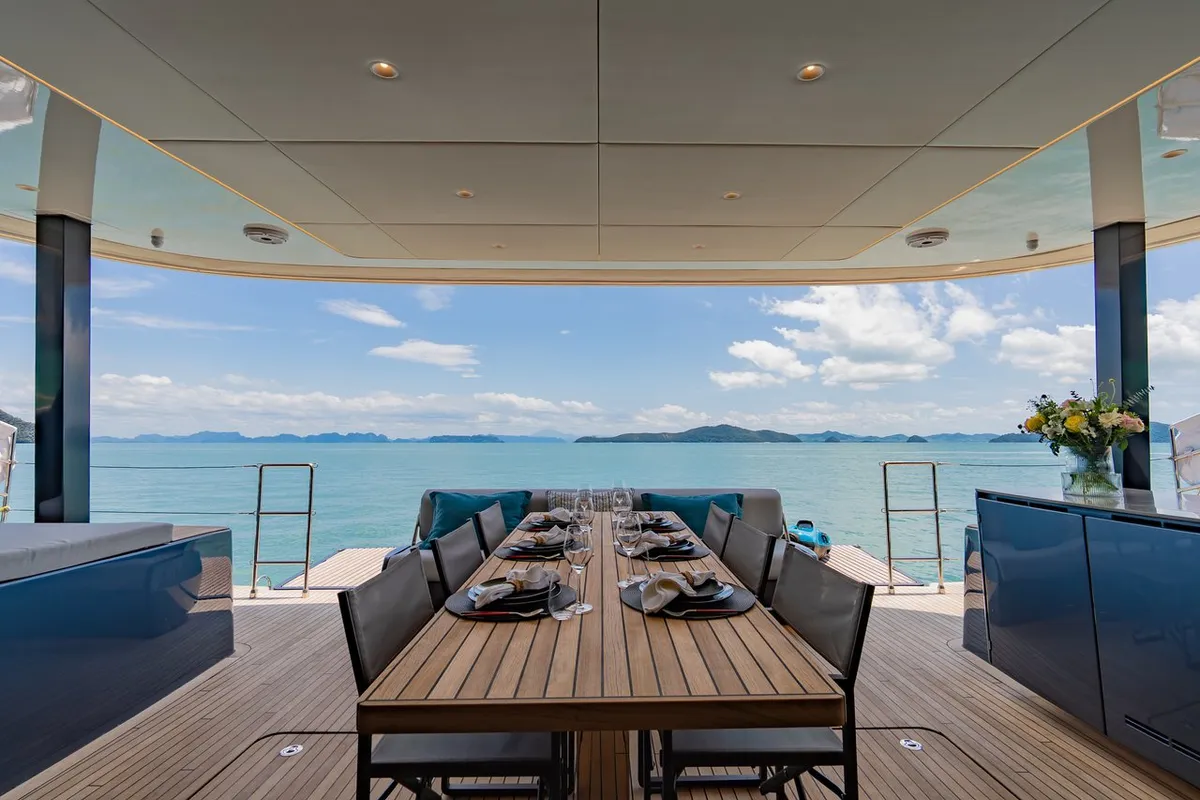 Deck of E-Motion, a Sunreef 60 E catamaran at Ko Kaeo, Thailand
