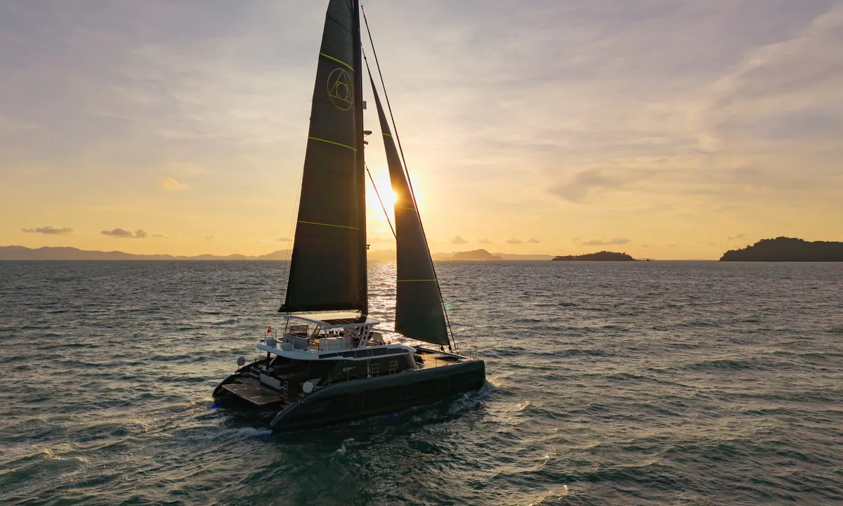Exterior view of E-Motion, a Sunreef 60 E catamaran at Ko Kaeo, Thailand