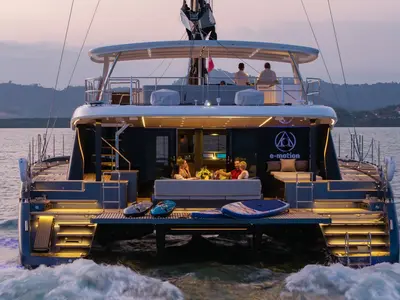Deck of E-Motion, a Sunreef 60 E catamaran at Ko Kaeo, Thailand