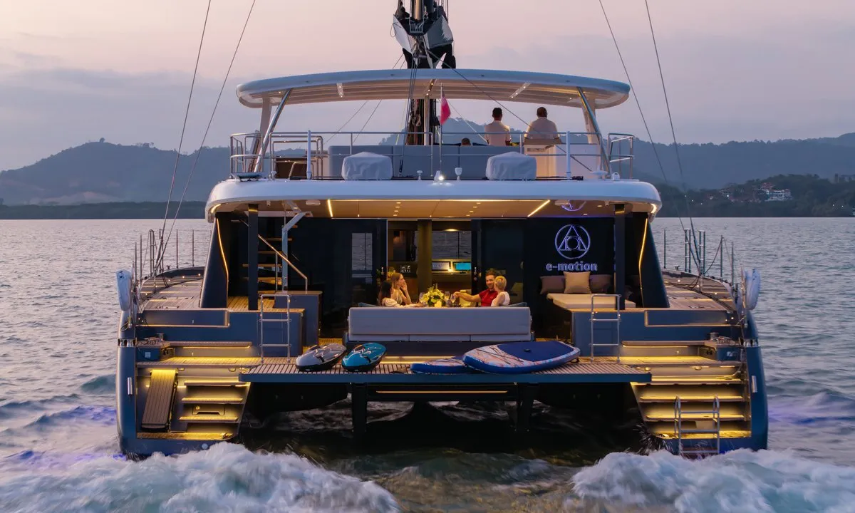 Deck of E-Motion, a Sunreef 60 E catamaran at Ko Kaeo, Thailand