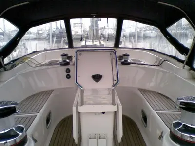 Cockpit of FanClub VII, a Ocean Star 51.2 sailboat at Athens, Greece