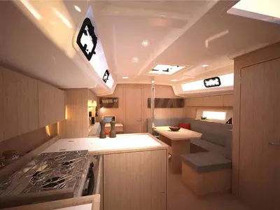 Galley of Lizzy, a Bavaria C38 sailboat at Palma de Mallorca, Spain