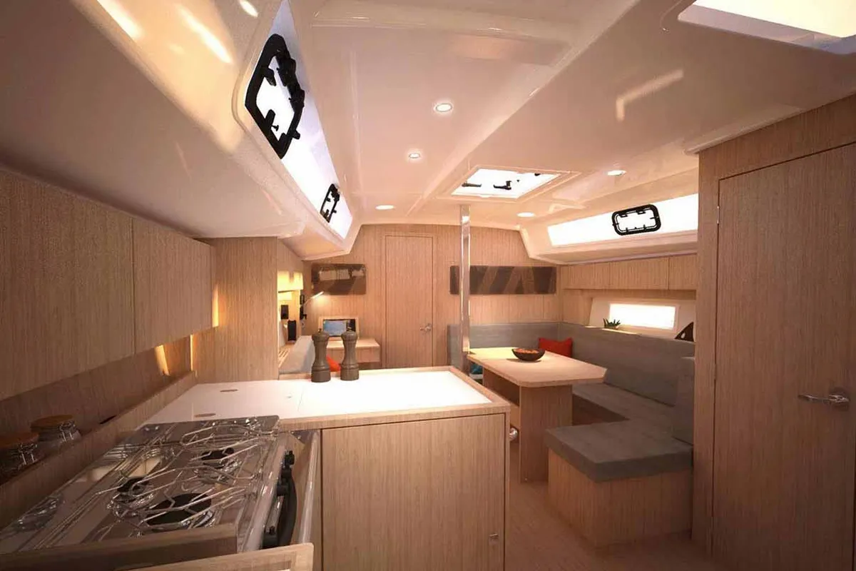 Galley of Lizzy, a Bavaria C38 sailboat at Palma de Mallorca, Spain