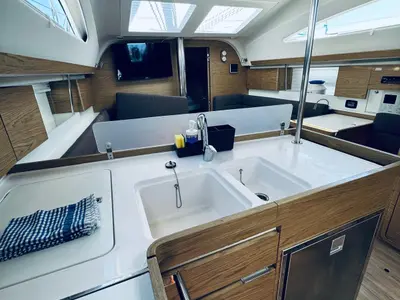 Galley of AVISA, a Elan Impression 40 sailboat at Novi Vinodolski, Croatia