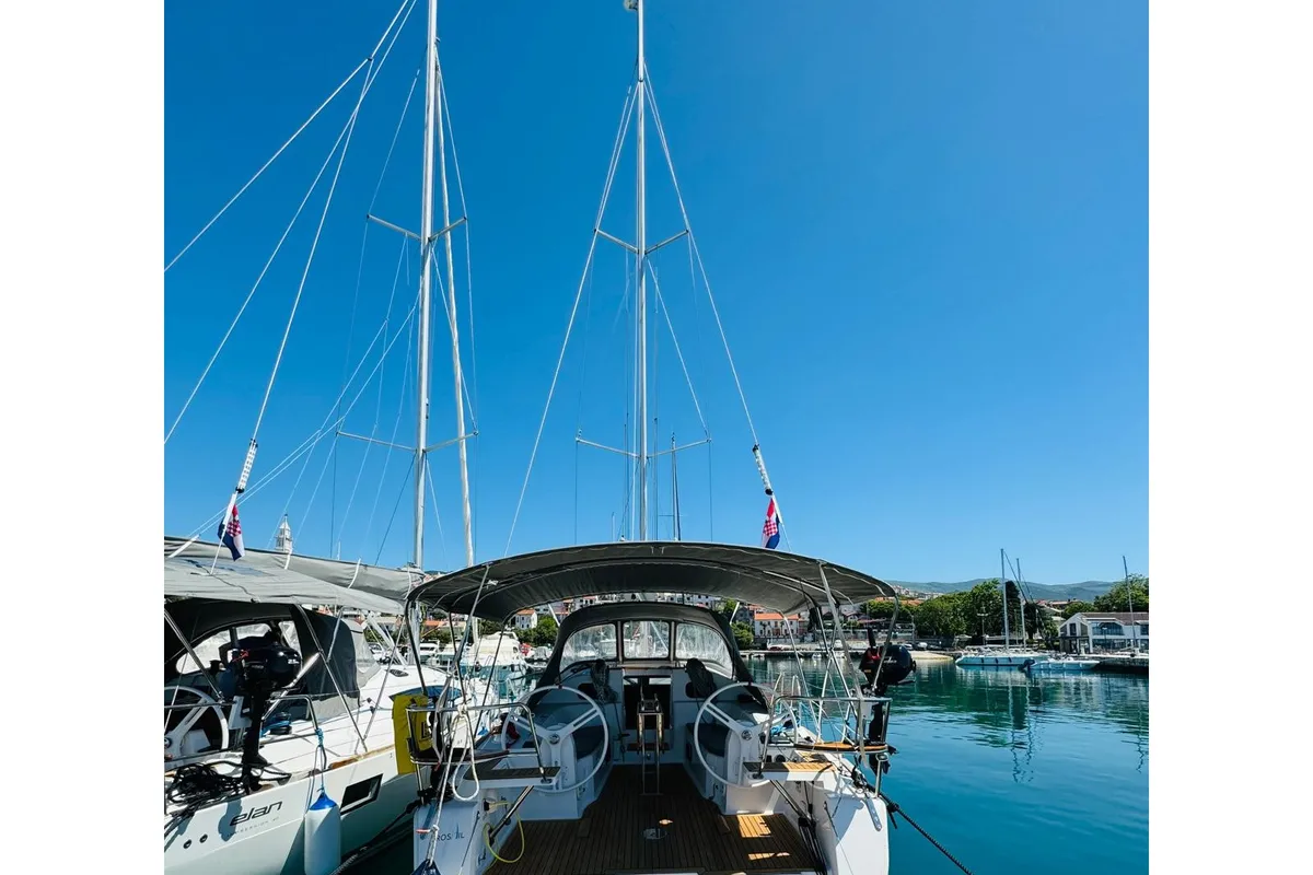Exterior view of AVISA, a Elan Impression 40 sailboat at Novi Vinodolski, Croatia