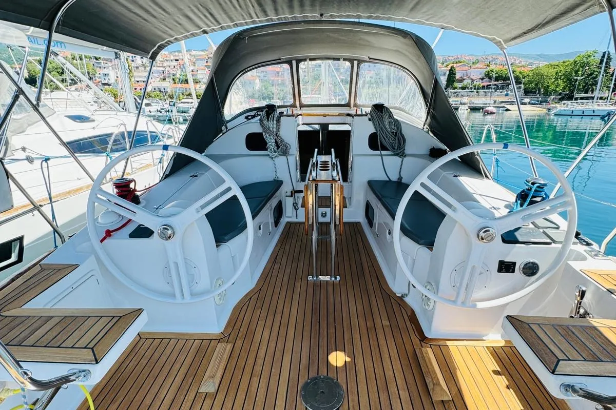 Cockpit of AVISA, a Elan Impression 40 sailboat at Novi Vinodolski, Croatia
