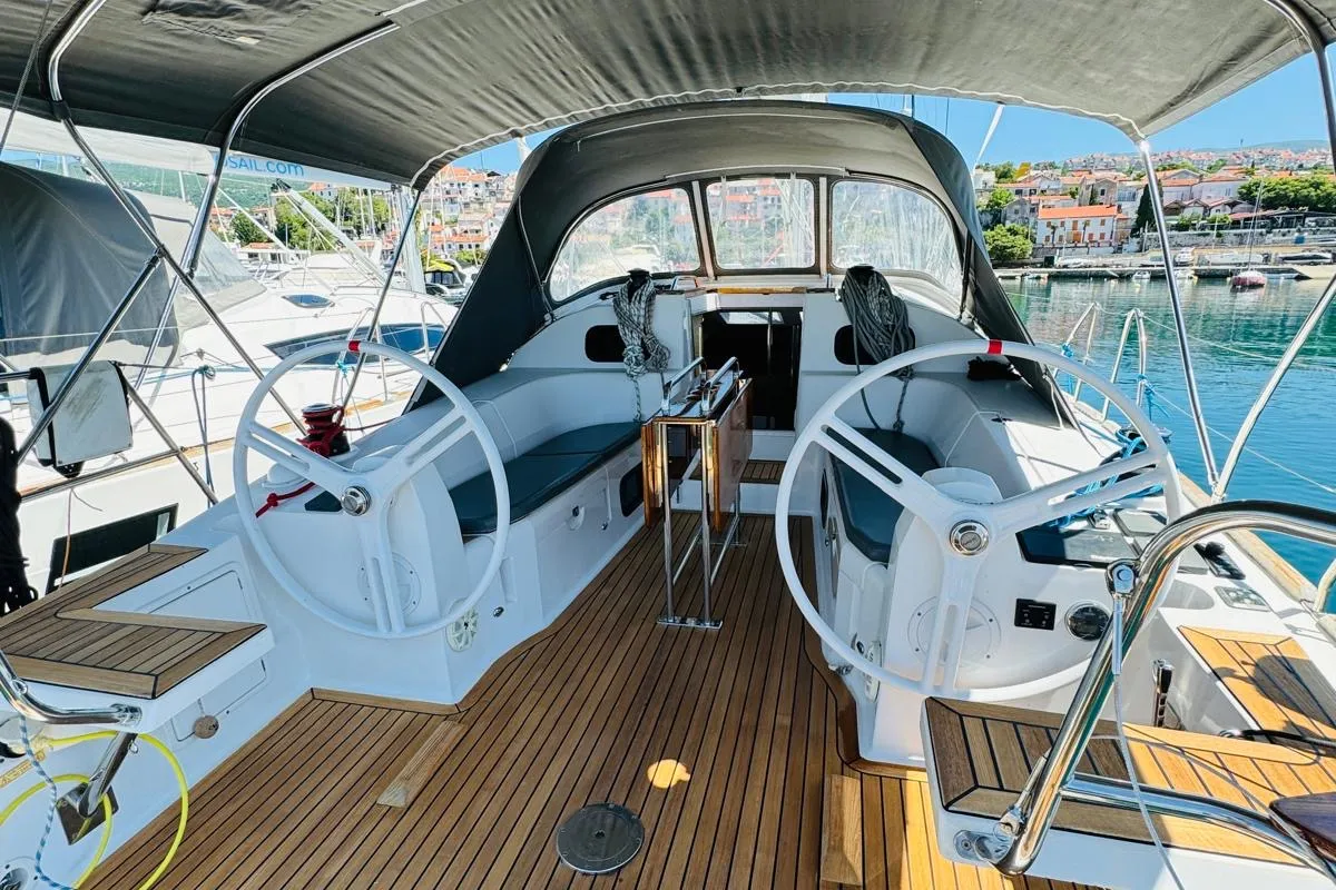Cockpit of AVISA, a Elan Impression 40 sailboat at Novi Vinodolski, Croatia