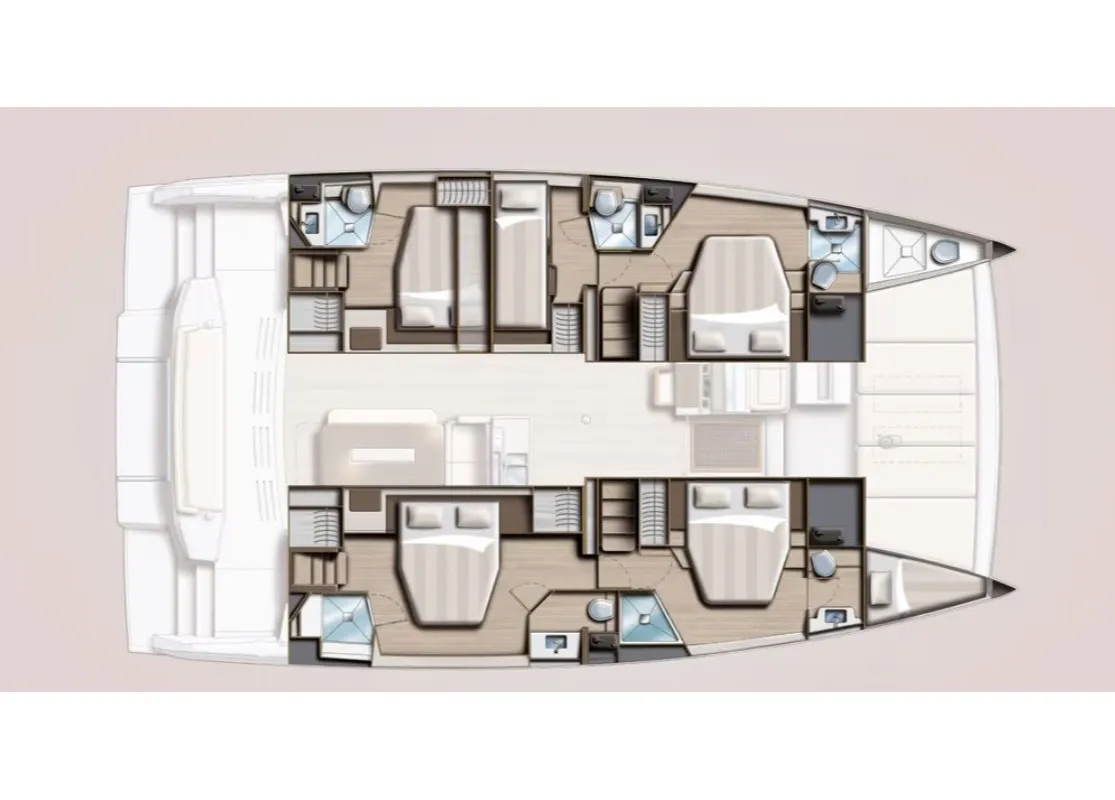 Floor plan of AURA, a Bali 4.8 catamaran at Municipal Unit of Nea Peramos, Greece