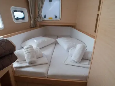 Cabin on Lost Cat, a Lagoon 39 catamaran at Preveza, Greece
