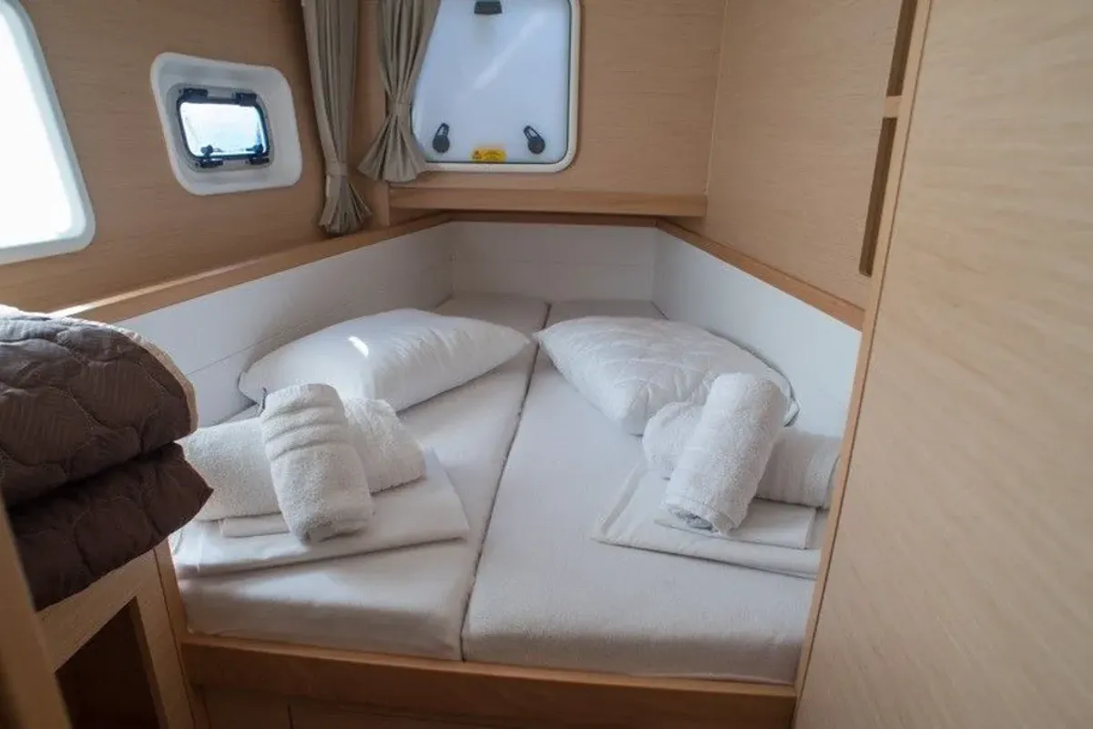 Cabin on Lost Cat, a Lagoon 39 catamaran at Preveza, Greece