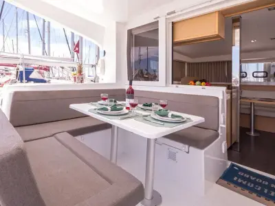 Deck of Lost Cat, a Lagoon 39 catamaran at Preveza, Greece