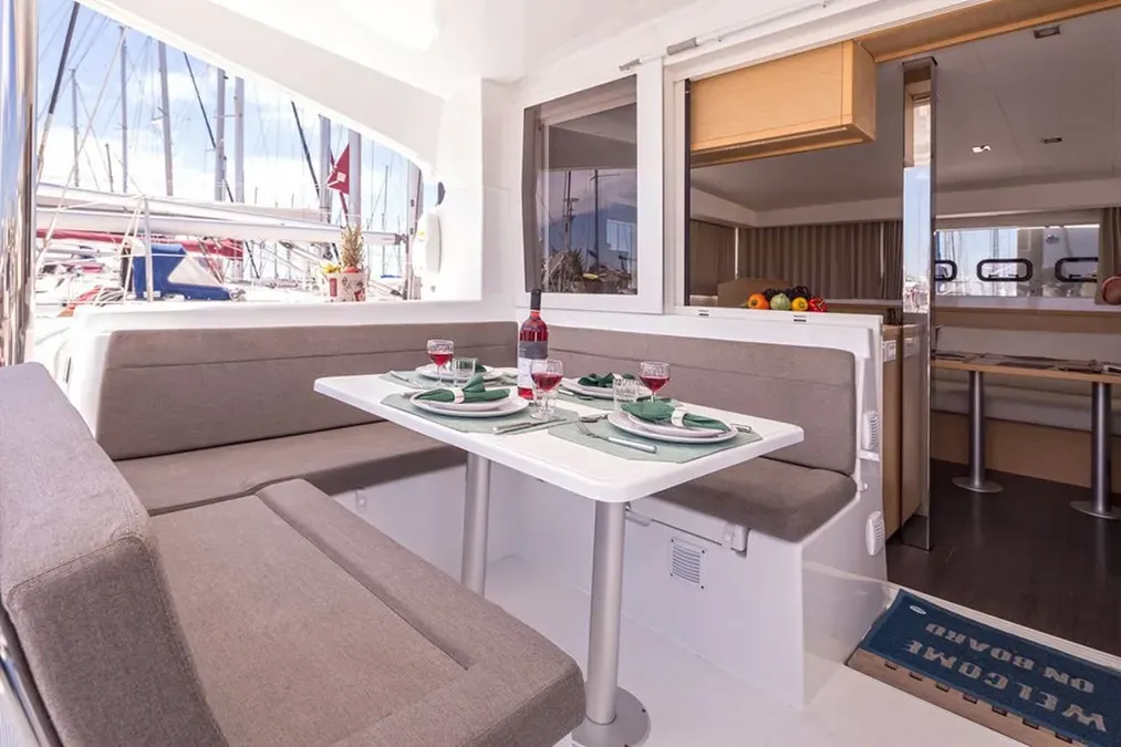 Deck of Lost Cat, a Lagoon 39 catamaran at Preveza, Greece