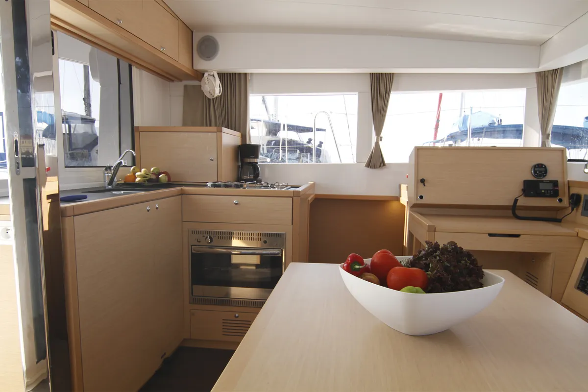 Galley of Lost Cat, a Lagoon 39 catamaran at Preveza, Greece