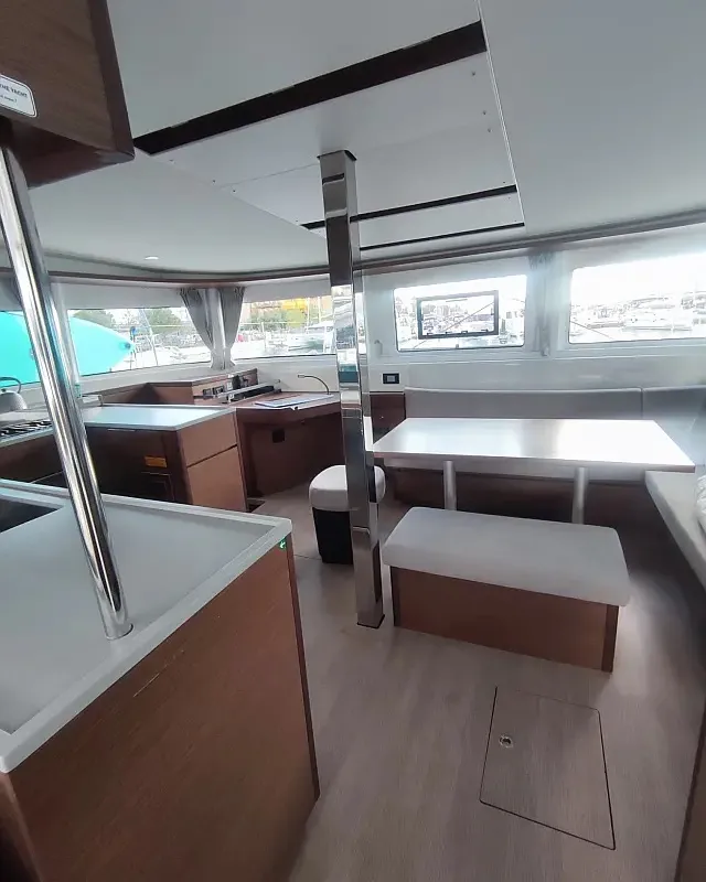 Salon of Coolway, a Lagoon 46 catamaran at Grad Trogir, Croatia