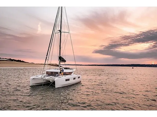 Exterior view of Coolway, a Lagoon 46 catamaran at Grad Trogir, Croatia