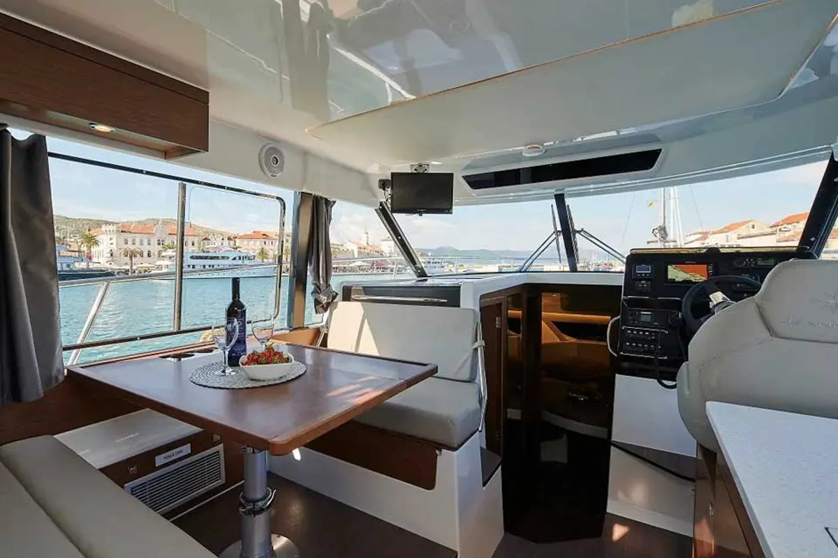 Salon of Merry Fisher 1095 Fly, a Jeanneau Merry Fisher 1095 Fly motorboat at Grad Trogir, Croatia