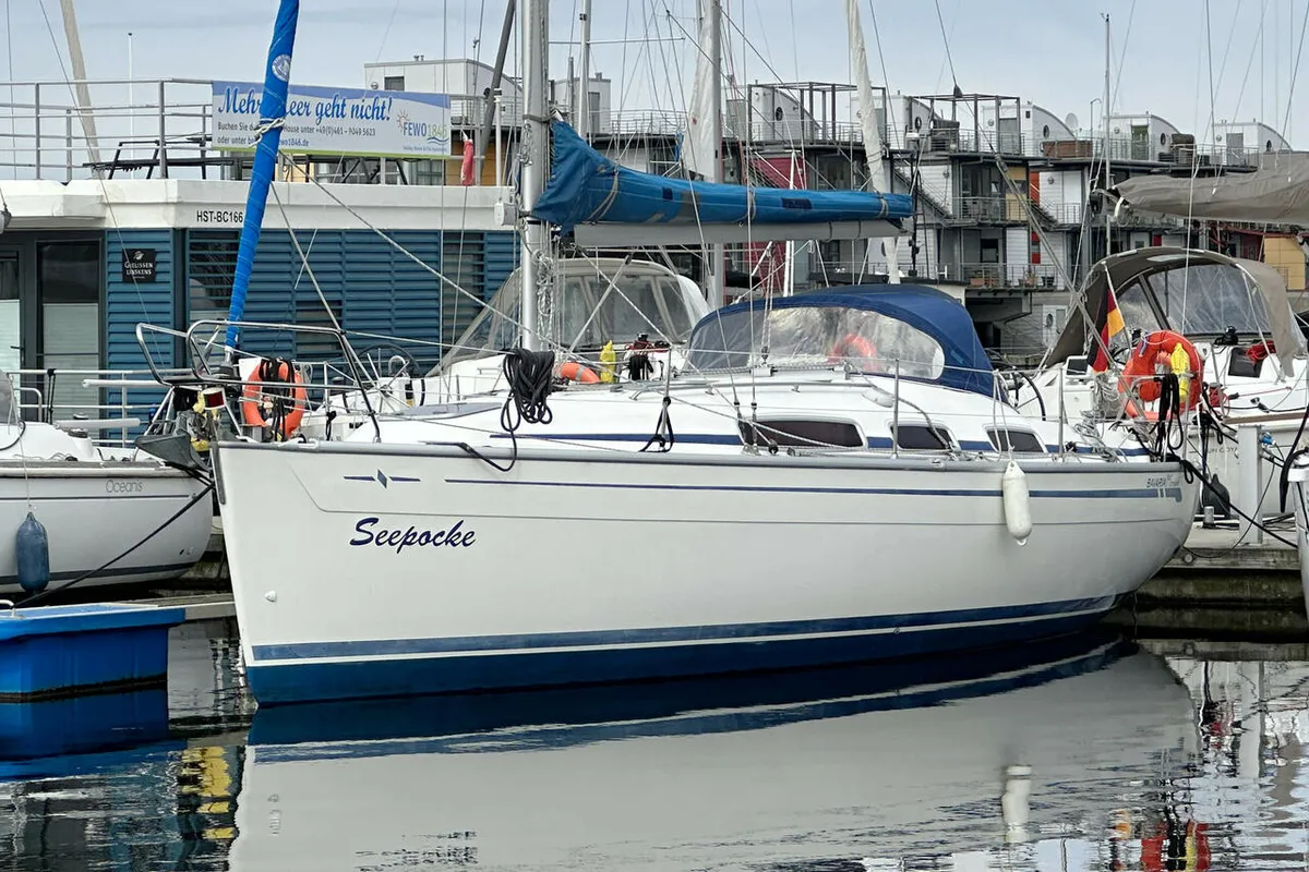 Exterior view of Seepocke, a Bavaria 31 Cruiser sailboat at Flensburg, Germany