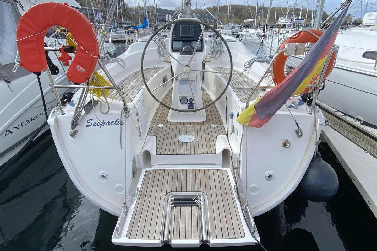 Cockpit of Seepocke, a Bavaria 31 Cruiser sailboat at Flensburg, Germany
