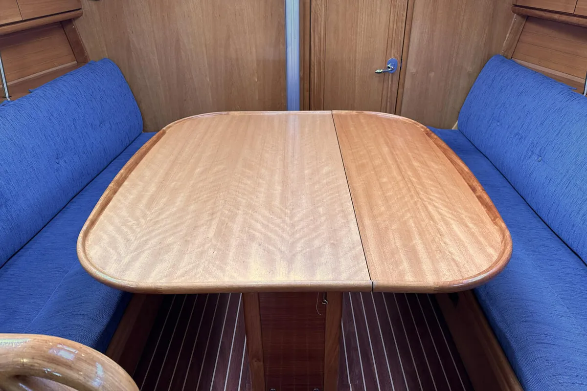 Salon of Seepocke, a Bavaria 31 Cruiser sailboat at Flensburg, Germany