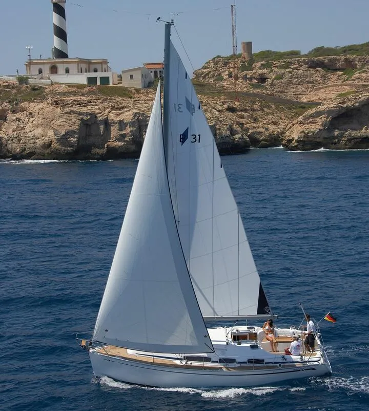 Exterior view of Seepocke, a Bavaria 31 Cruiser sailboat at Flensburg, Germany