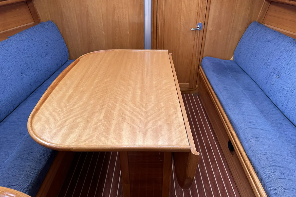 Salon of Seepocke, a Bavaria 31 Cruiser sailboat at Flensburg, Germany