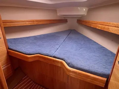 Cabin on Seepocke, a Bavaria 31 Cruiser sailboat at Flensburg, Germany
