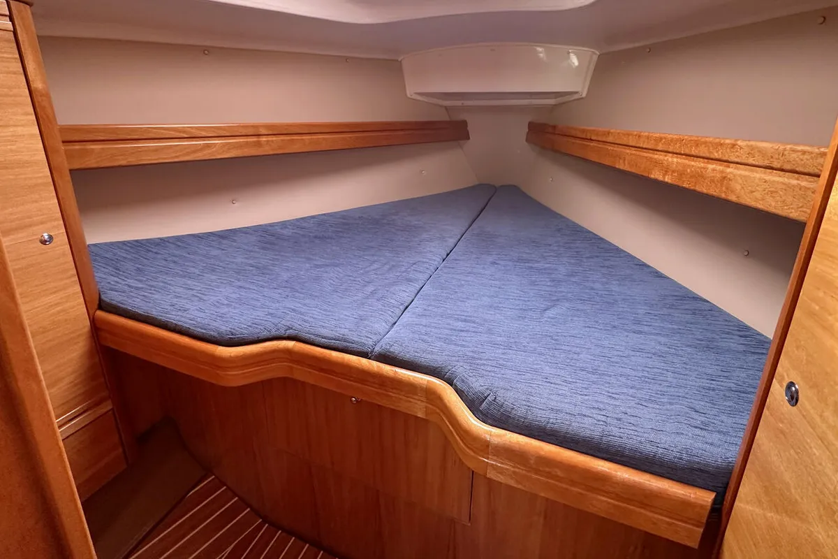 Cabin on Seepocke, a Bavaria 31 Cruiser sailboat at Flensburg, Germany