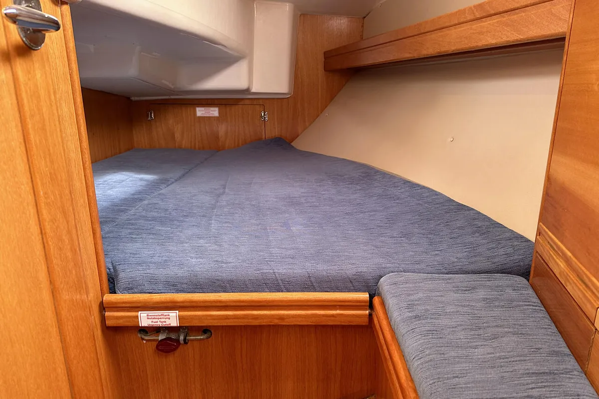 Cabin on Seepocke, a Bavaria 31 Cruiser sailboat at Flensburg, Germany