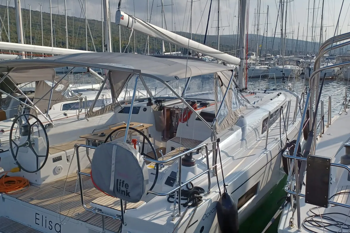 Cockpit of Elisa, a Beneteau Oceanis 40.1 sailboat at Punat, Croatia