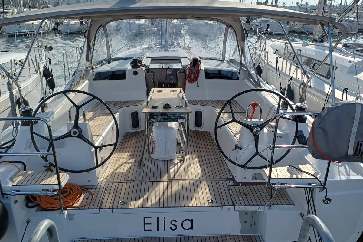 Cockpit of Elisa, a Beneteau Oceanis 40.1 sailboat at Punat, Croatia