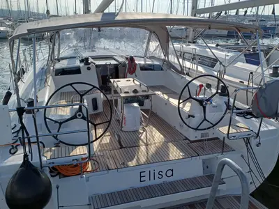 Cockpit of Elisa, a Beneteau Oceanis 40.1 sailboat at Punat, Croatia